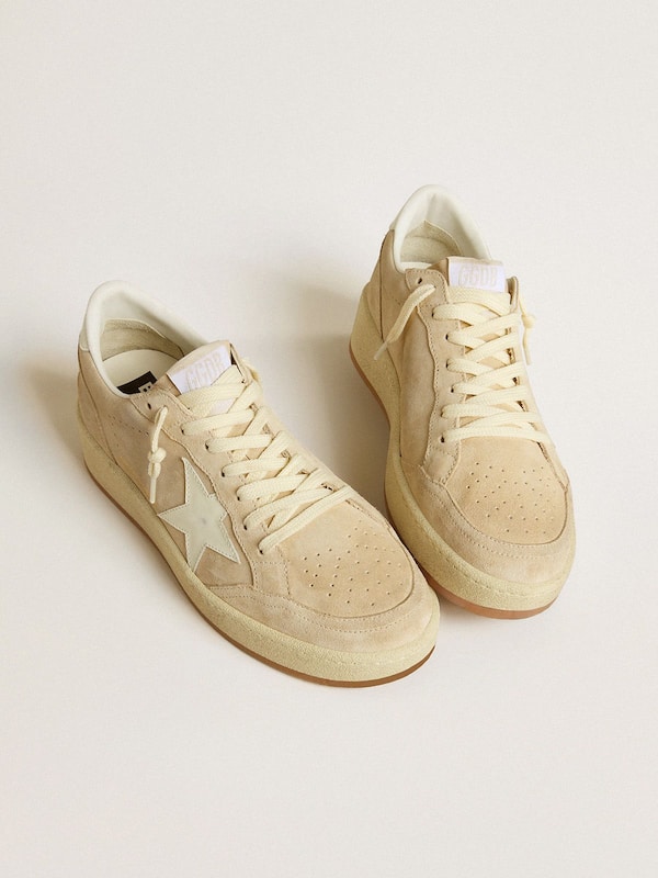 Golden Goose - Women's Ball Star in beige suede with white leather star and heel tab in 