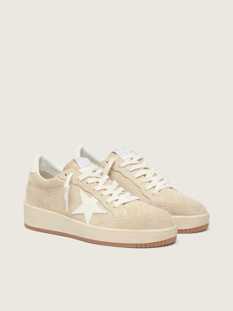 Golden Goose - Women's Ball Star in beige suede with white leather star and heel tab in 