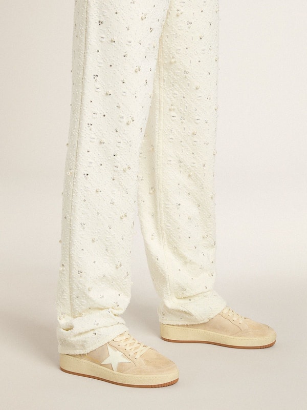 Golden Goose - Women's Ball Star in beige suede with white leather star and heel tab in 