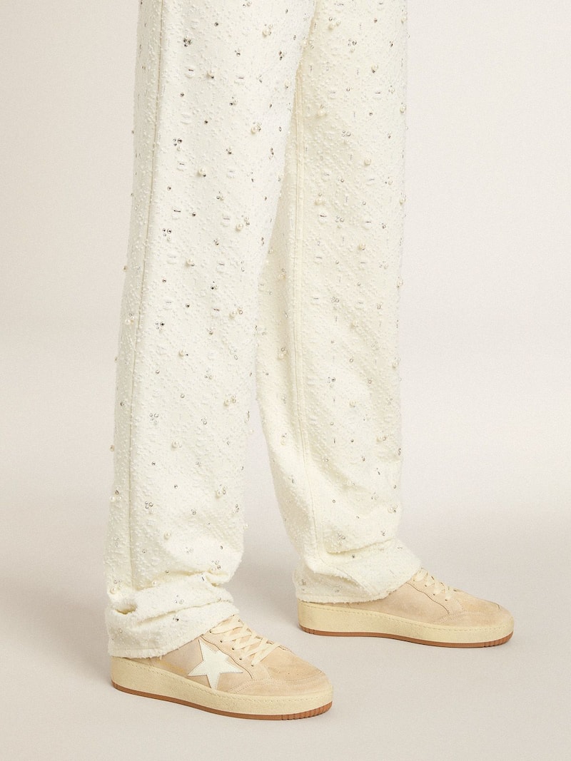 Golden Goose - Women's Ball Star in beige suede with white leather star and heel tab in 