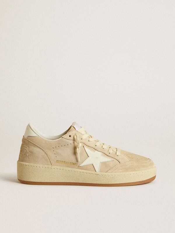 Golden Goose - Women's Ball Star in beige suede with white leather star and heel tab in 