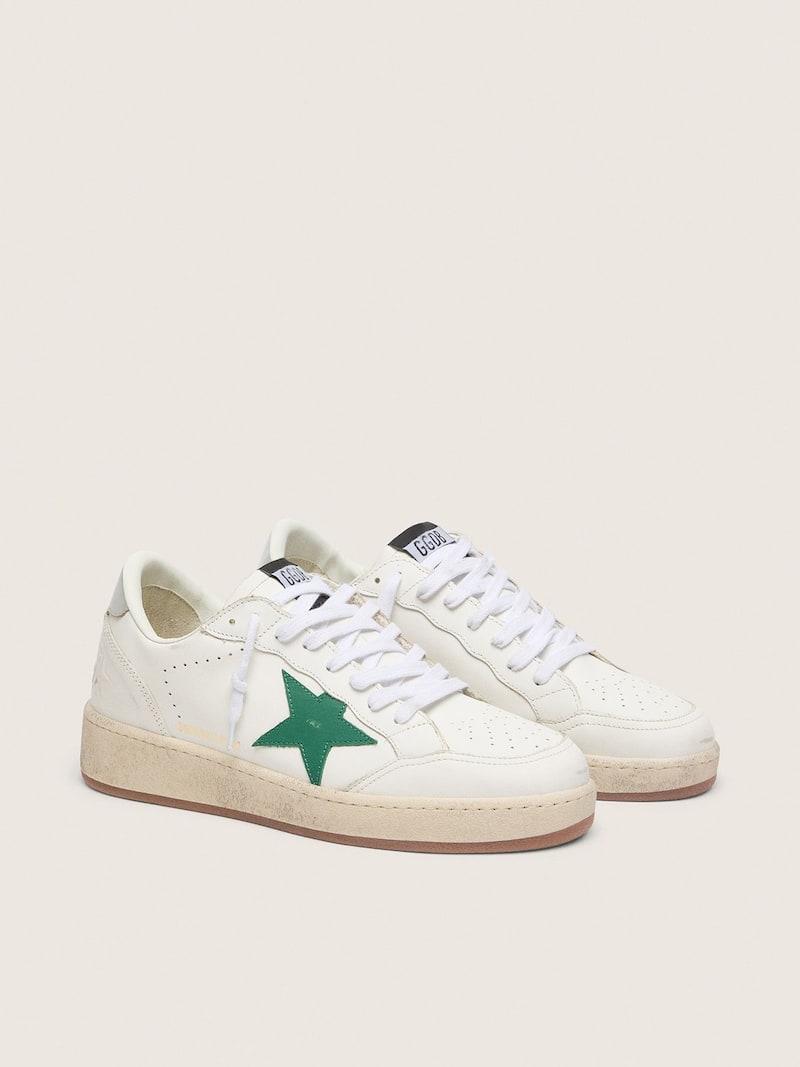 Golden Goose - Women's Ball Star with green leather star and metallic leather heel tab in 
