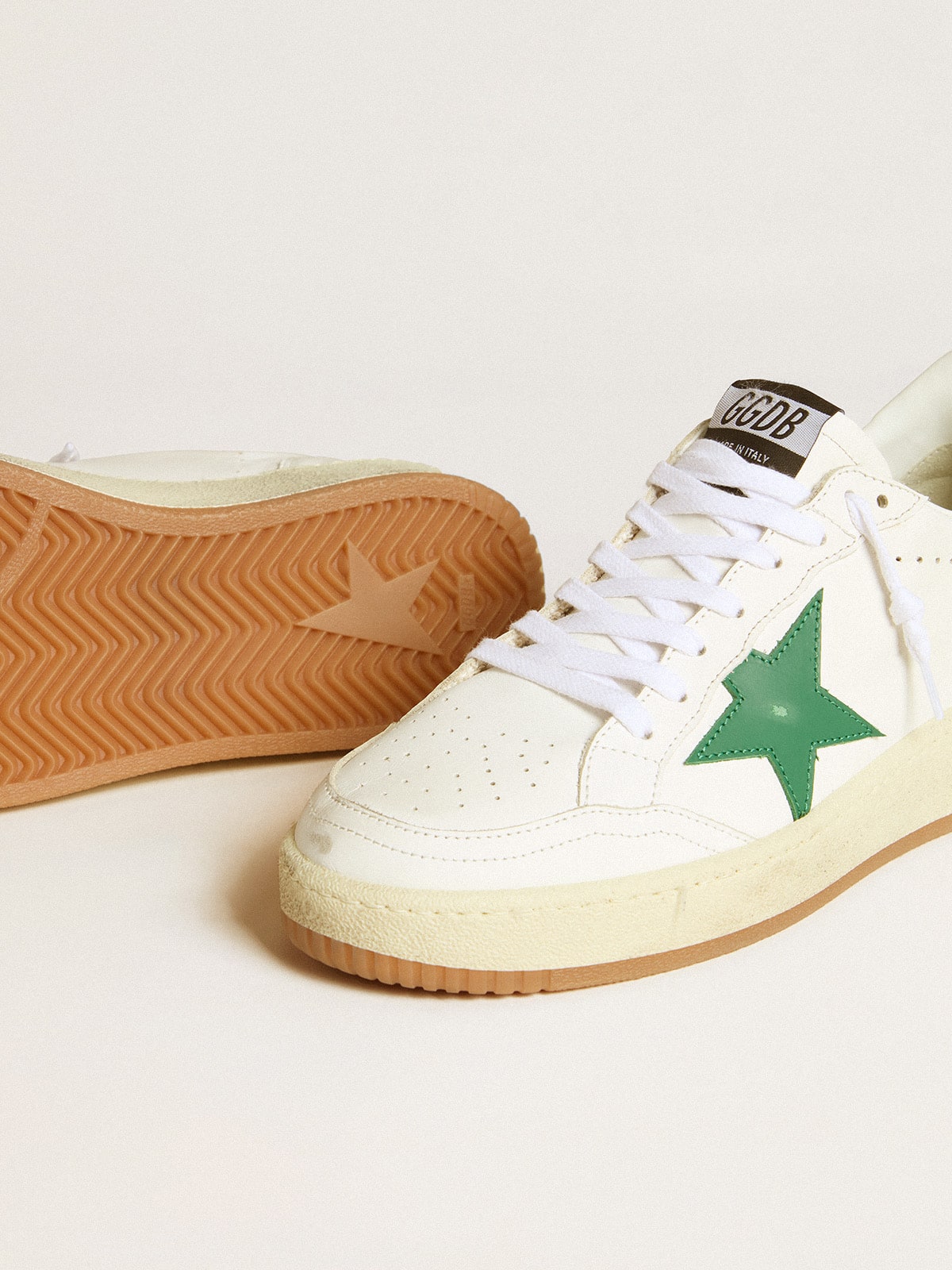 Golden Goose - Women's Ball Star 2 with green leather star and metallic leather heel tab in 