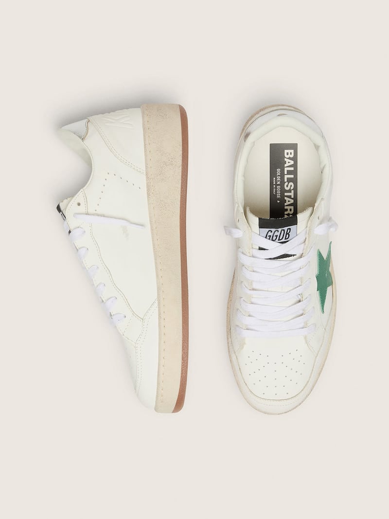 Golden Goose - Women's Ball Star with green leather star and metallic leather heel tab in 