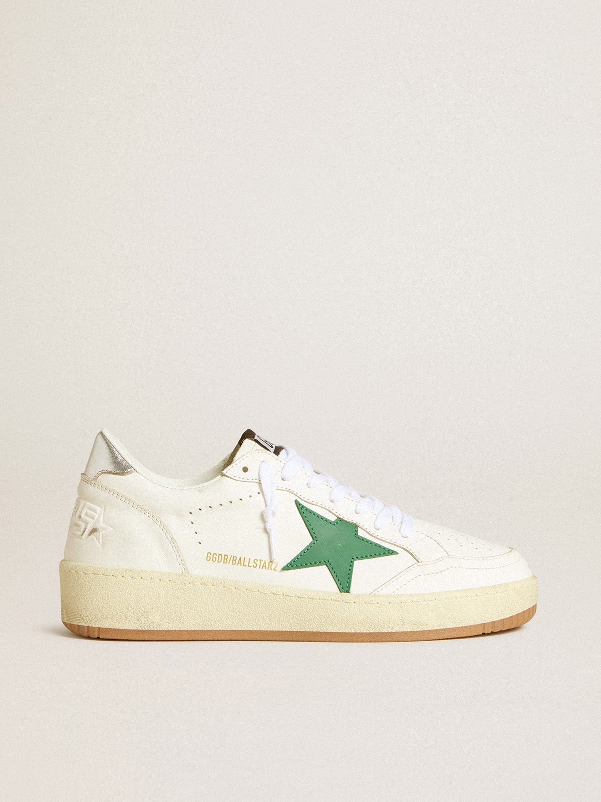 Golden Goose - Women's Ball Star 2 with green leather star and metallic leather heel tab in 