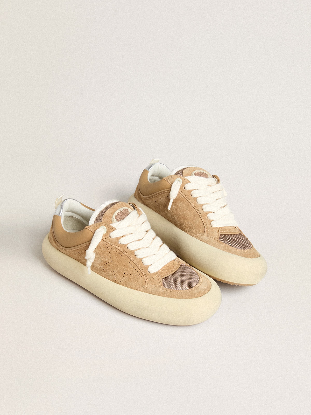 Golden Goose - Women's Space-Star Cube in tobacco suede with perforated star in 