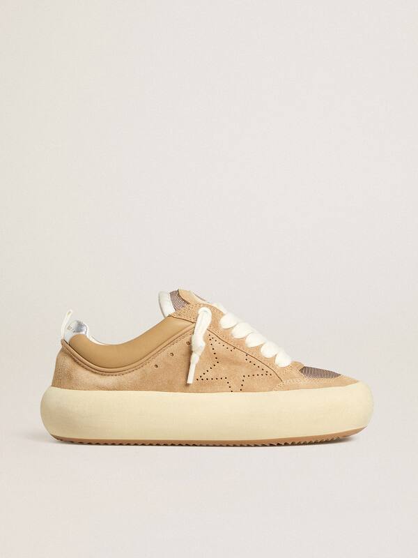 Golden Goose - Women's Space-Star Cube in tobacco suede with perforated star in 