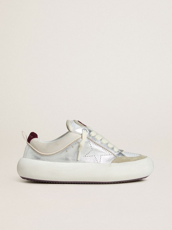 Golden Goose - Space-Star Cube Damen aus eisgrau-silbernem Leder mit Ferse in Bordeaux in 