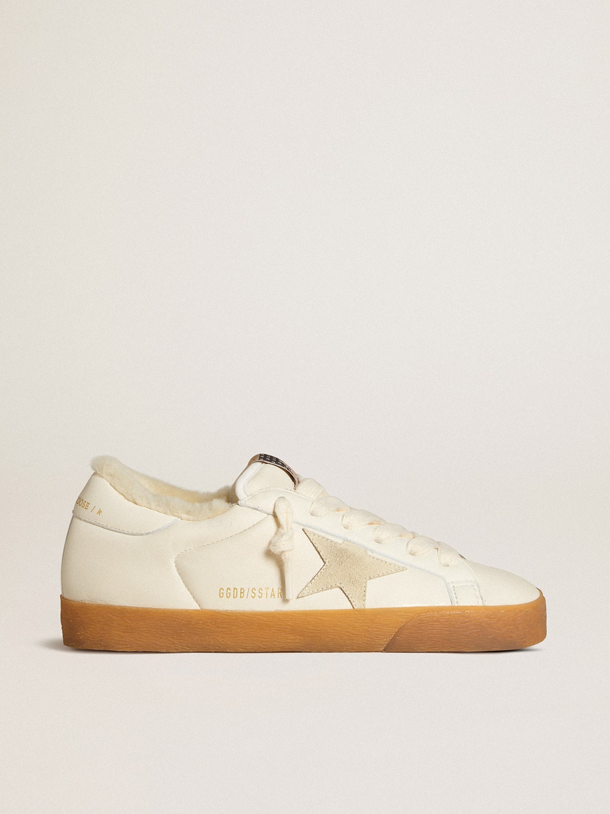 Golden Goose - Super-Star in white nappa with suede star and shearling lining in 