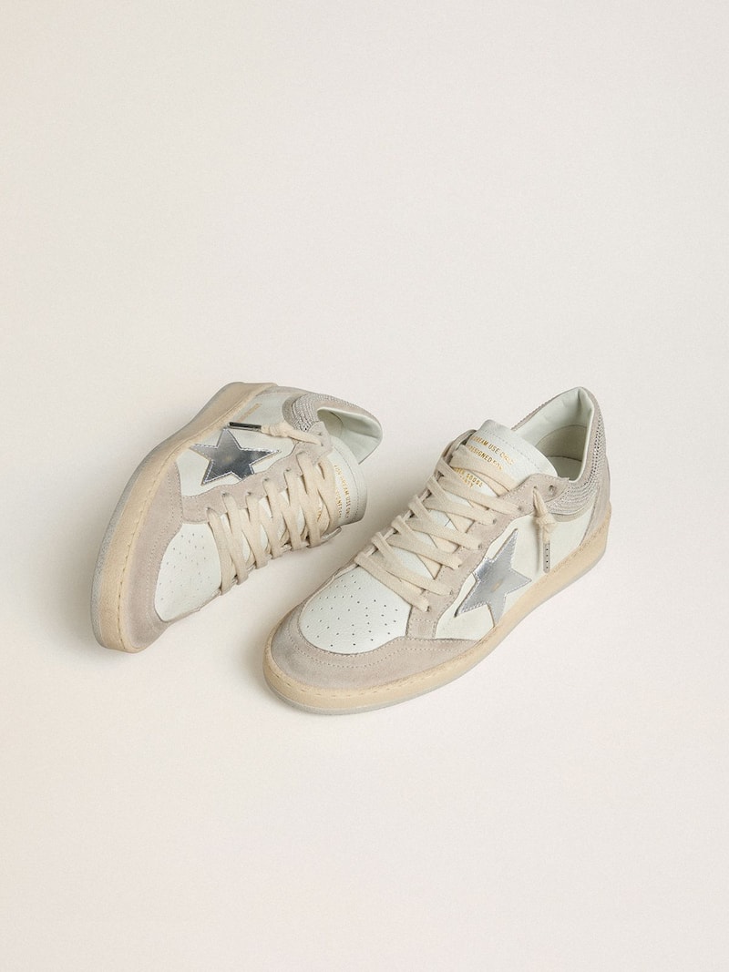Golden Goose - Ball Star LTD pour femme en cuir nappa et cuir velours avec &eacute;toile en cuir argent&eacute; et cristaux Swarovski in 