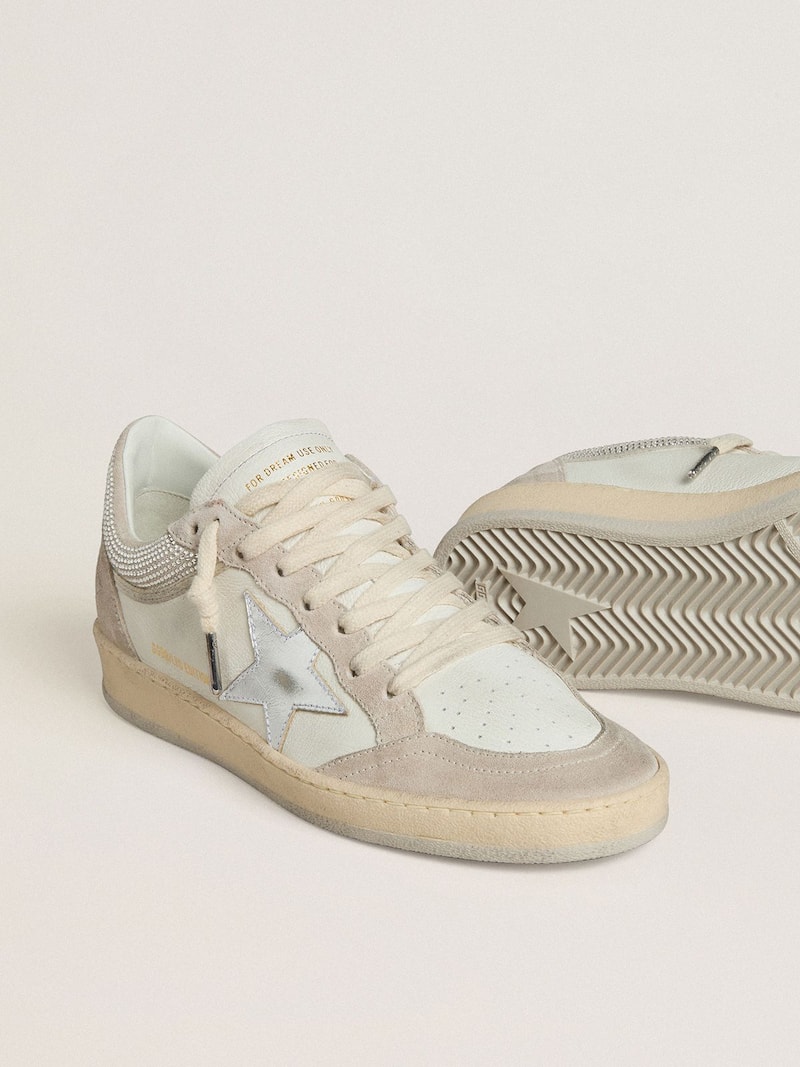 Golden Goose - Ball Star LTD pour femme en cuir nappa et cuir velours avec &eacute;toile en cuir argent&eacute; et cristaux Swarovski in 