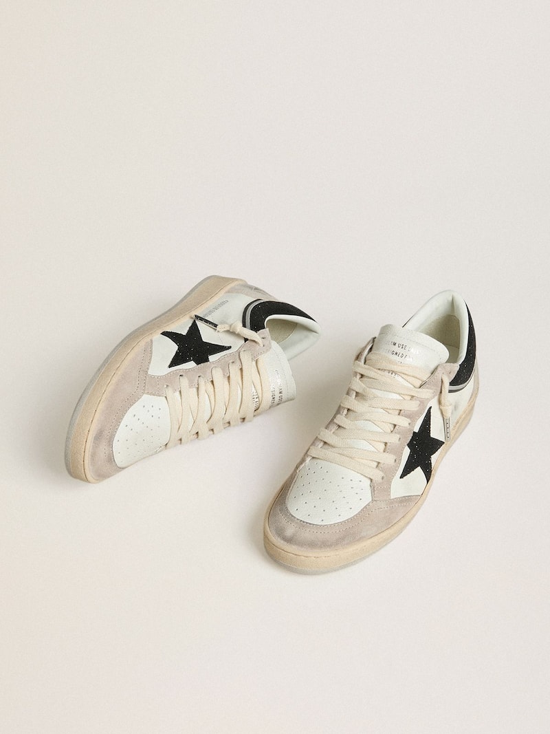 Golden Goose - Women's Ball Star LTD in nappa with black crystal star and beige suede inserts in 
