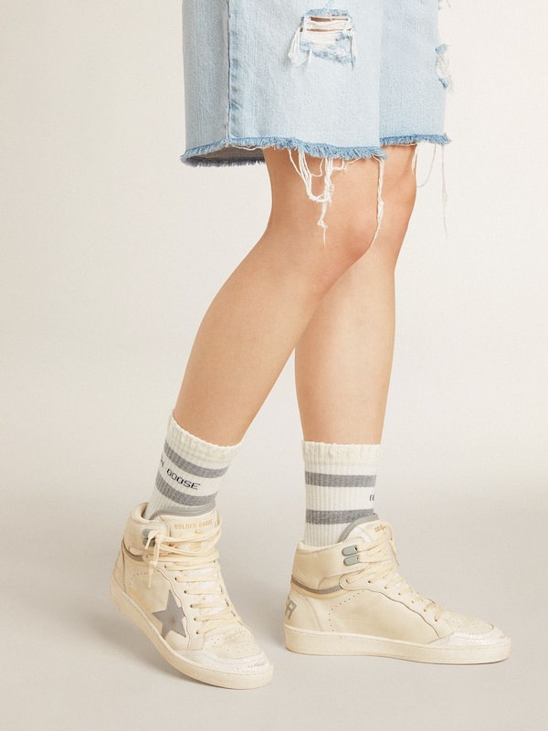 Golden Goose - Women's Sky-Star in leather with light blue leather star and white heel tab in 