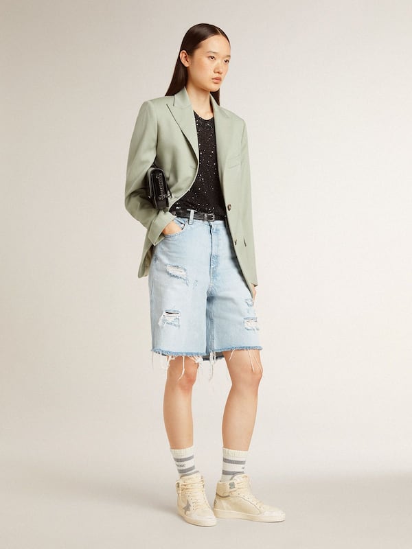Golden Goose - Women's Sky-Star in leather with light blue leather star and white heel tab in 