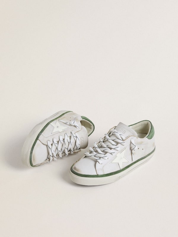 Golden Goose - Women's Super-Star LTD with white leather star and green suede heel tab in 
