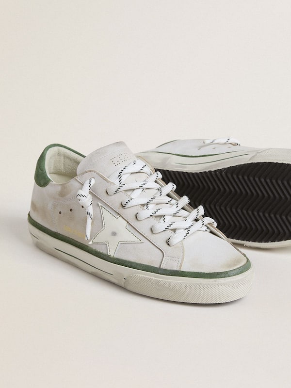 Golden Goose - Women's Super-Star LTD with white leather star and green suede heel tab in 