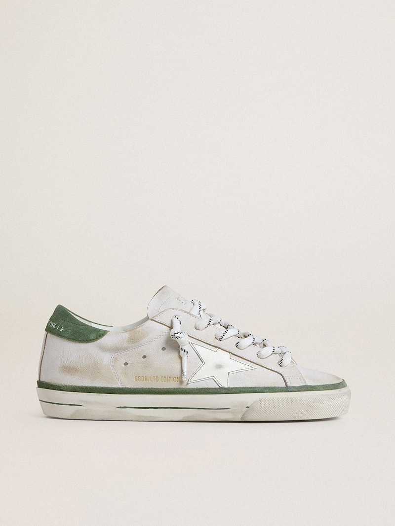 Super-Star LTD with white leather star and green suede heel tab