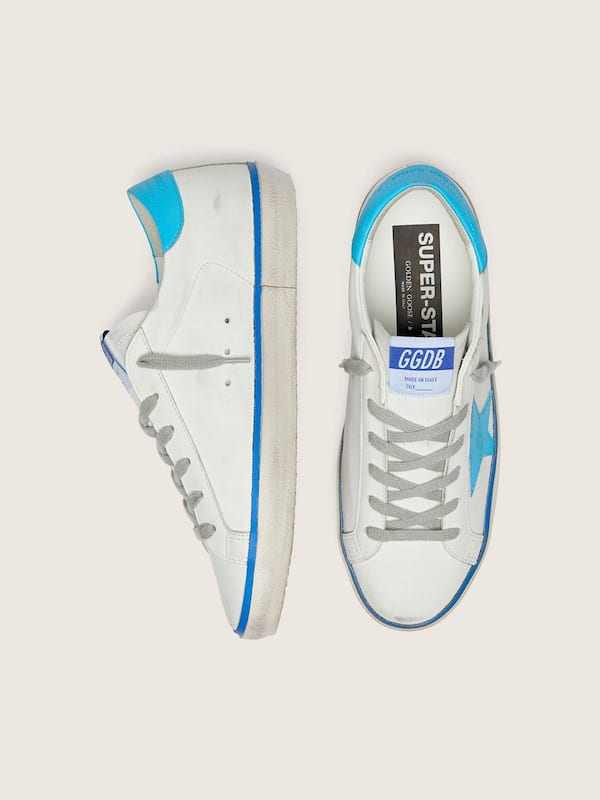 Golden Goose - Women's Super-Star LTD in white leather with light blue leather star and heel tab in 