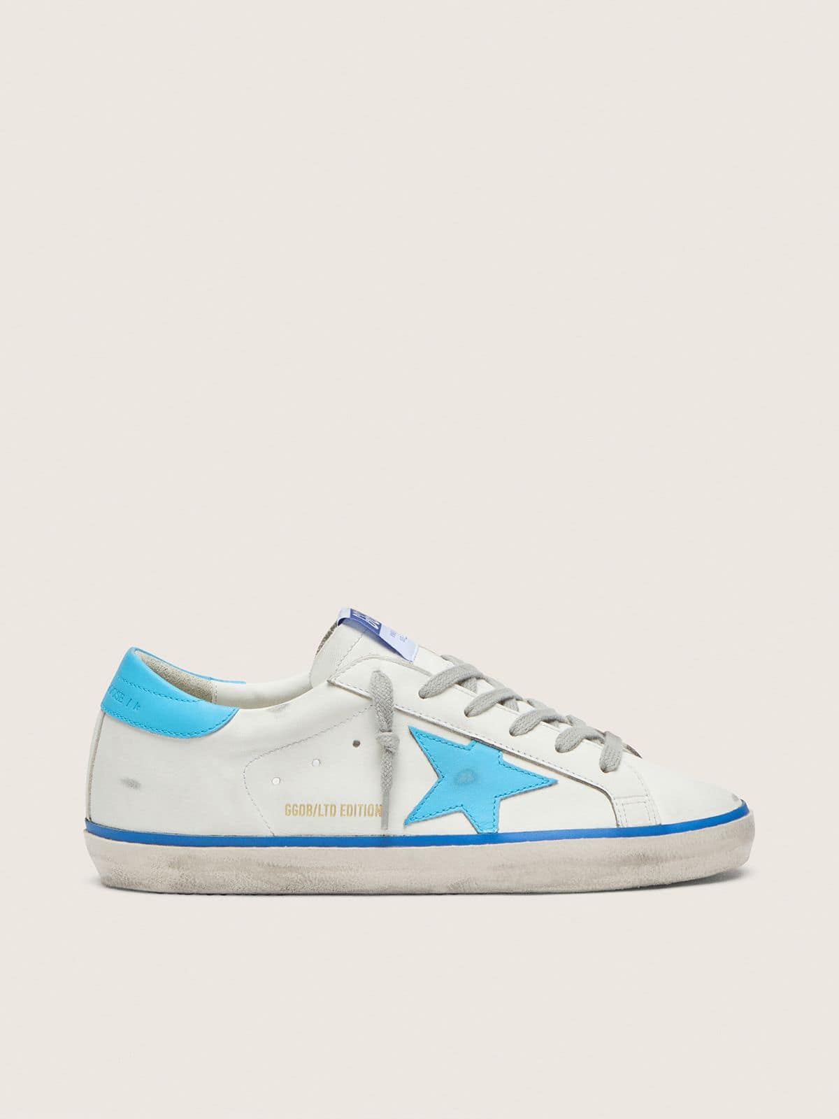 Golden Goose - Women's Super-Star LTD in white leather with light blue leather star and heel tab in 