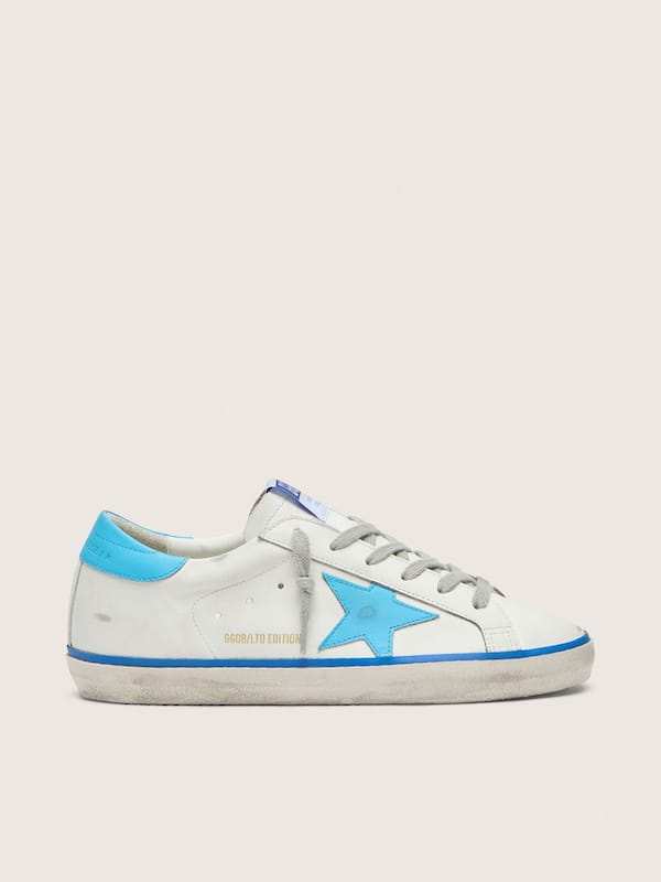 Golden Goose - Women's Super-Star LTD in white leather with light blue leather star and heel tab in 
