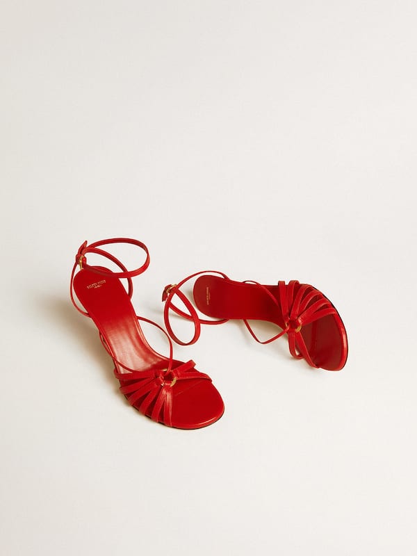 Golden Goose - Nico high heel sandals in red nappa leather with gold chain in 