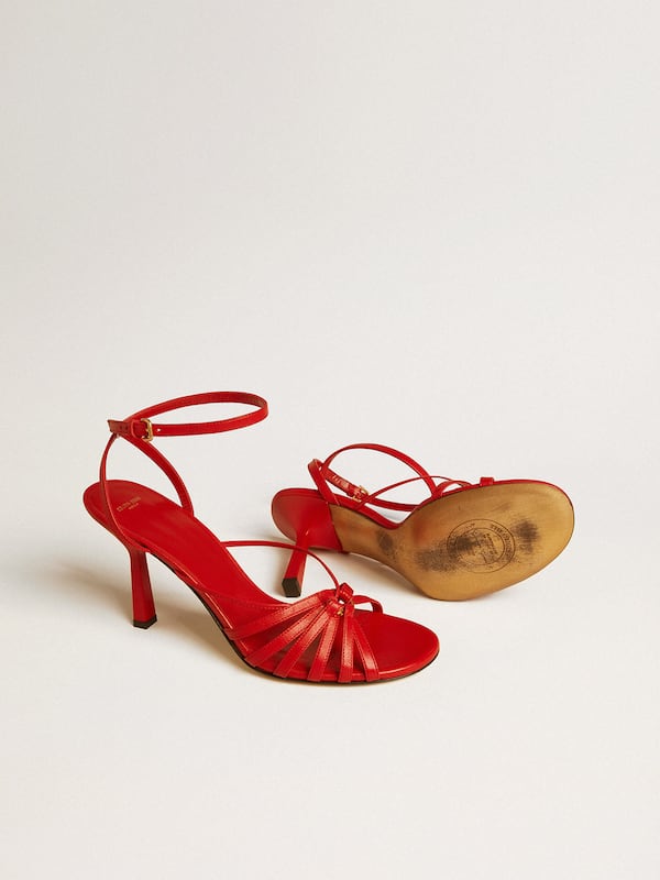 Golden Goose - Nico high heel sandals in red nappa leather with gold chain in 