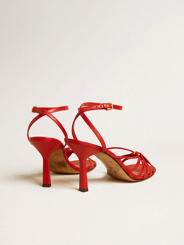 Golden Goose - Nico high heel sandals in red nappa leather with gold chain in 