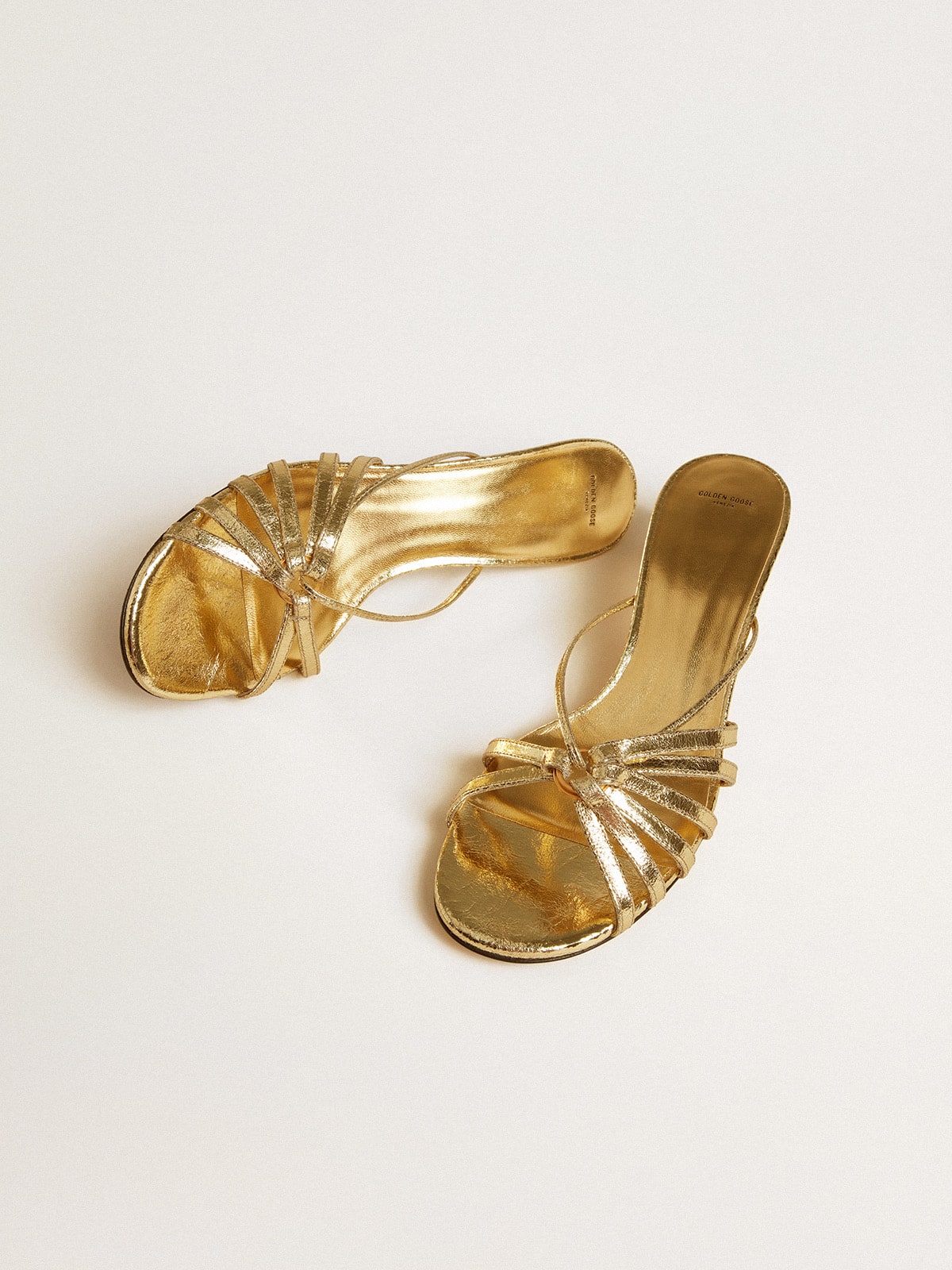 Nico kitten heel sandals in metallic gold leather