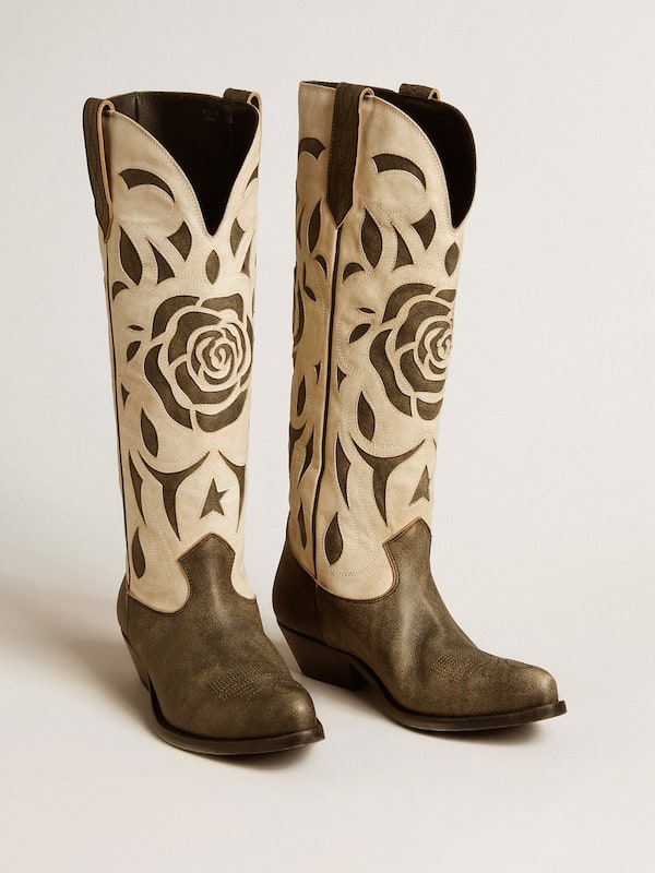 Golden Goose - Wish Star boots in black and white leather with inlay rose and star in 
