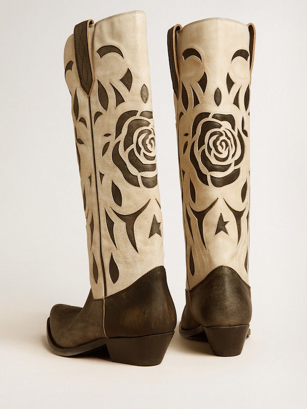 Golden Goose - Wish Star boots in black and white leather with inlay rose and star in 