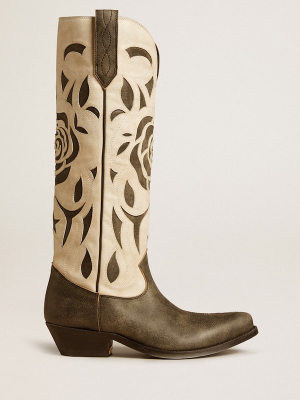 Golden Goose - Wish Star boots in black and white leather with inlay rose and star in 