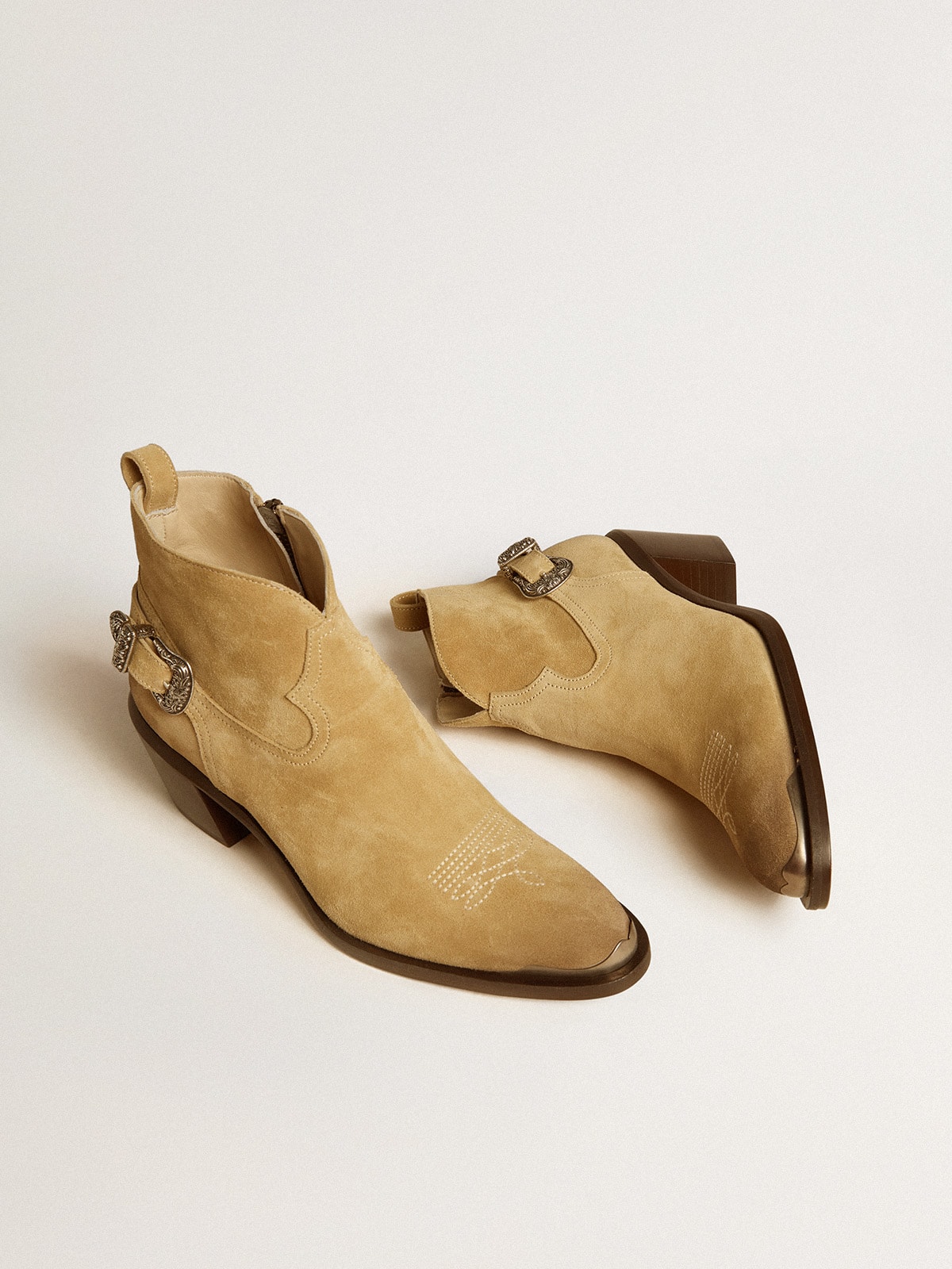 Patty ankle boots in sand-colored waxed suede