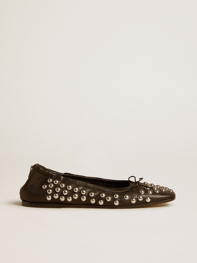 Amy ballet flats in black nappa leather with silver colored studs 