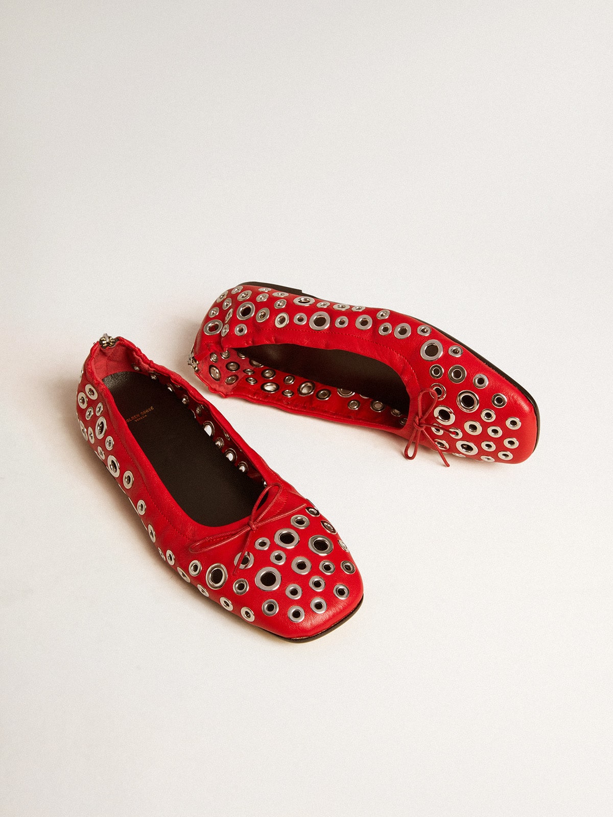 Amy ballet flats in red nappa leather with silver colored studs 