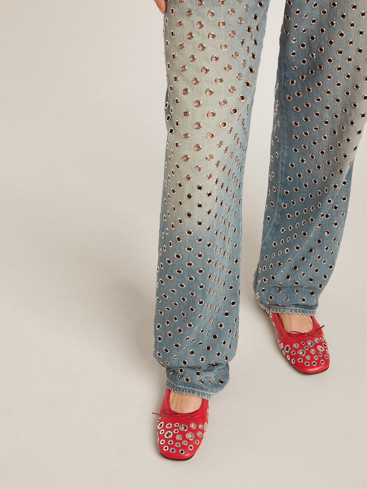 Golden Goose - Bailarinas Amy de napa roja con tachas color plateado  in 