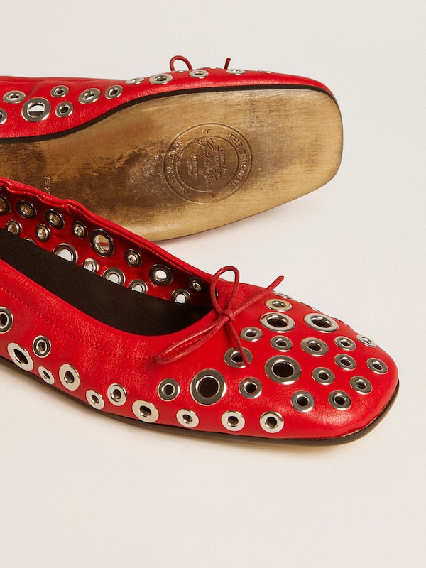 Golden Goose - Amy ballet flats in red nappa leather with silver colored studs  in 