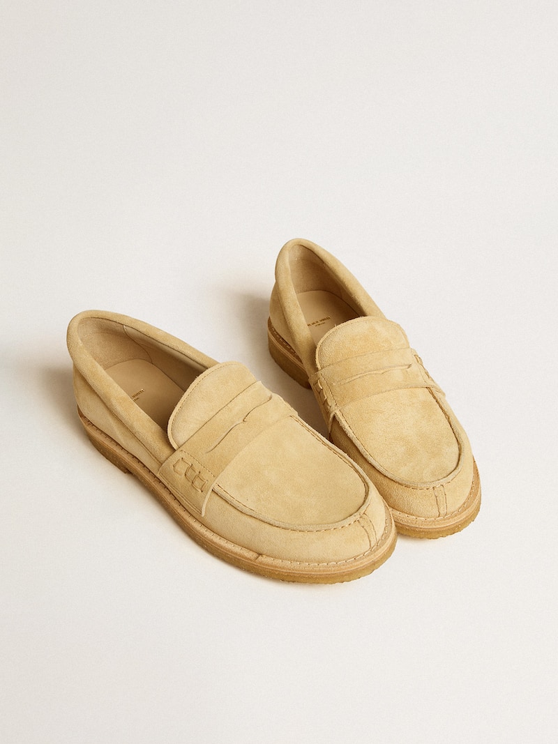 Golden Goose - Mocassino Jerry in suede cerato color ecr&ugrave; in 