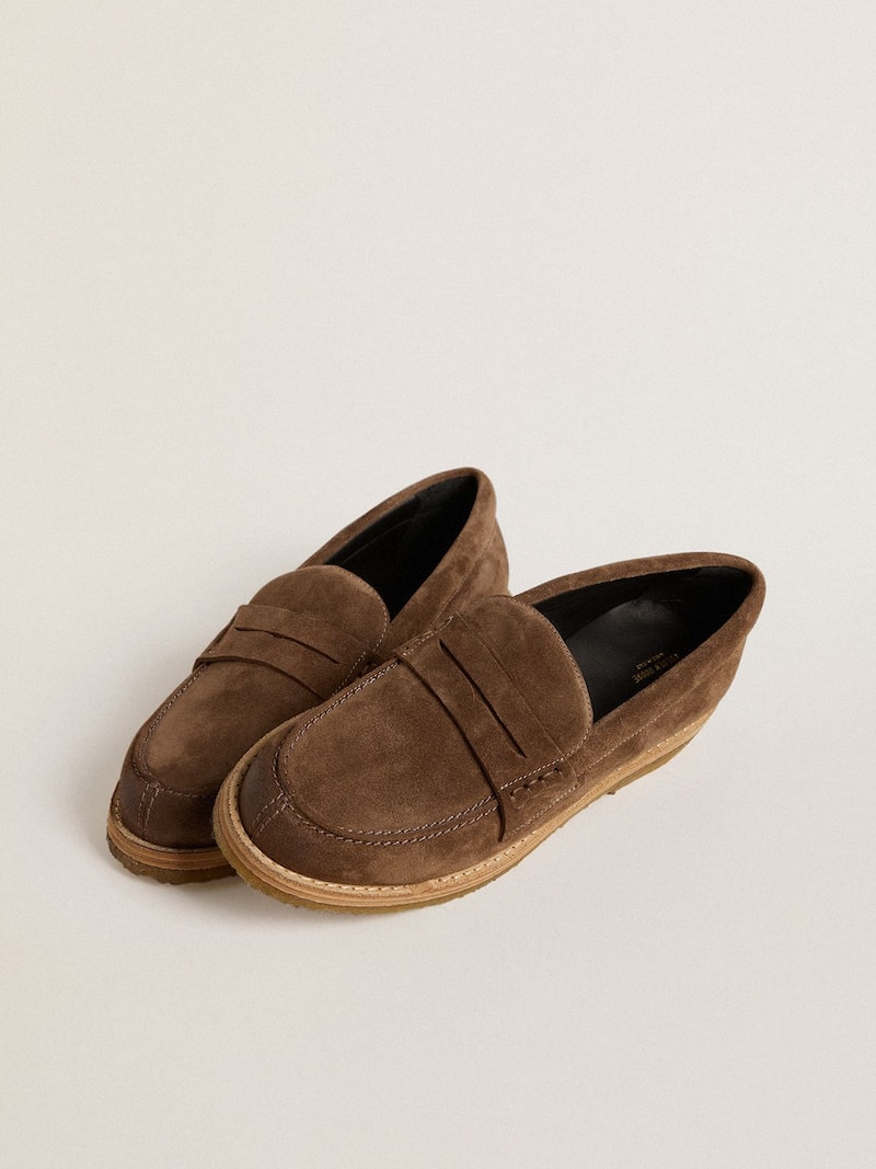 Golden Goose - Mocassino Jerry Donna in suede color tortora in 