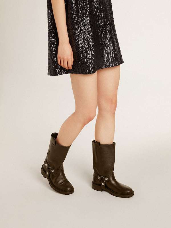 Golden Goose - Kurt boots in black leather with silver buckle in 