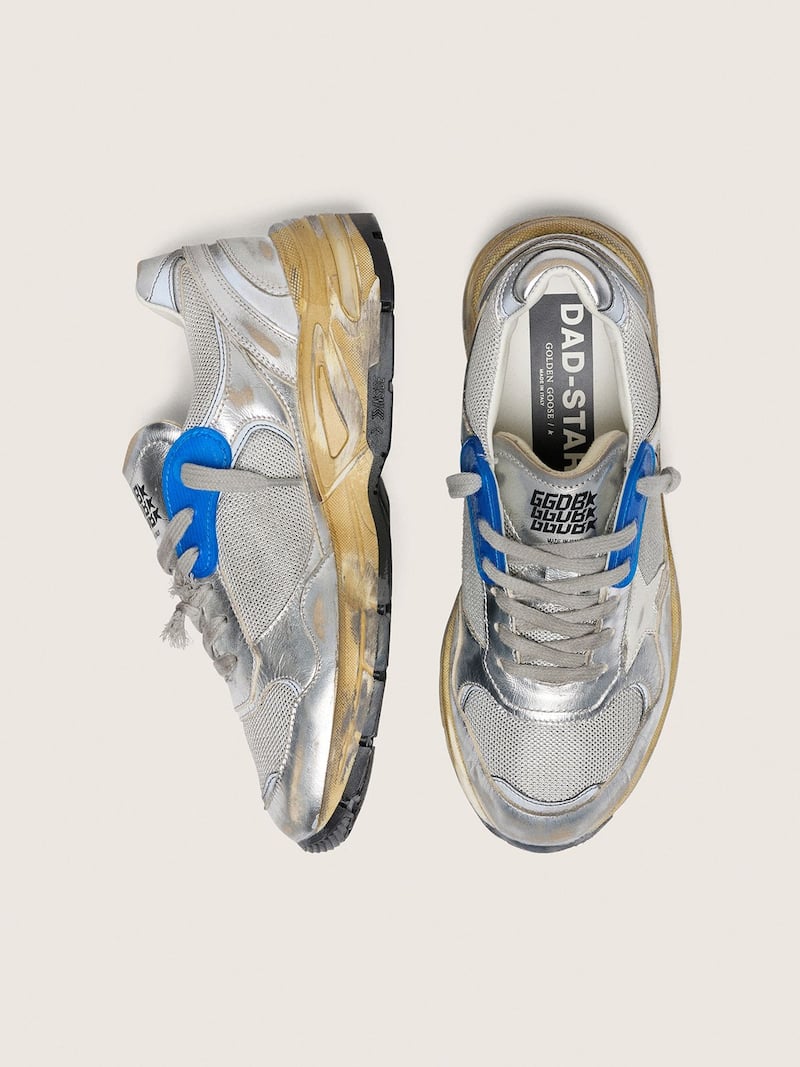 Women's Dad-Star in silver laminated leather and mesh with white leather star and silver heel tab