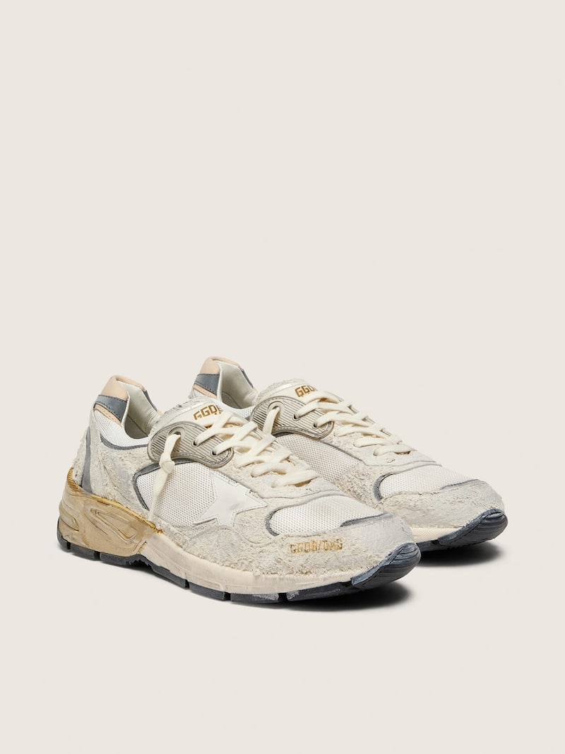 Golden Goose - Dad-Star de mujer de ante y malla con estrella de piel blanca y refuerzo del tal&oacute;n de piel beige in 