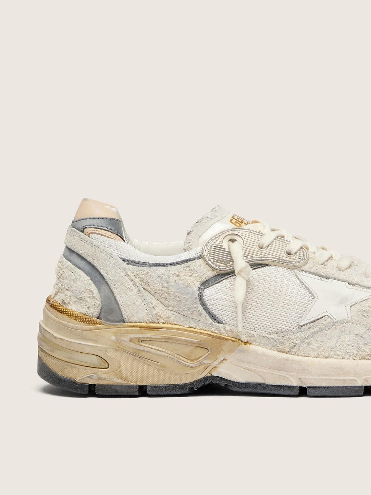 Golden Goose - Women's Dad-Star in suede and mesh with white leather star and beige leather heel tab in 