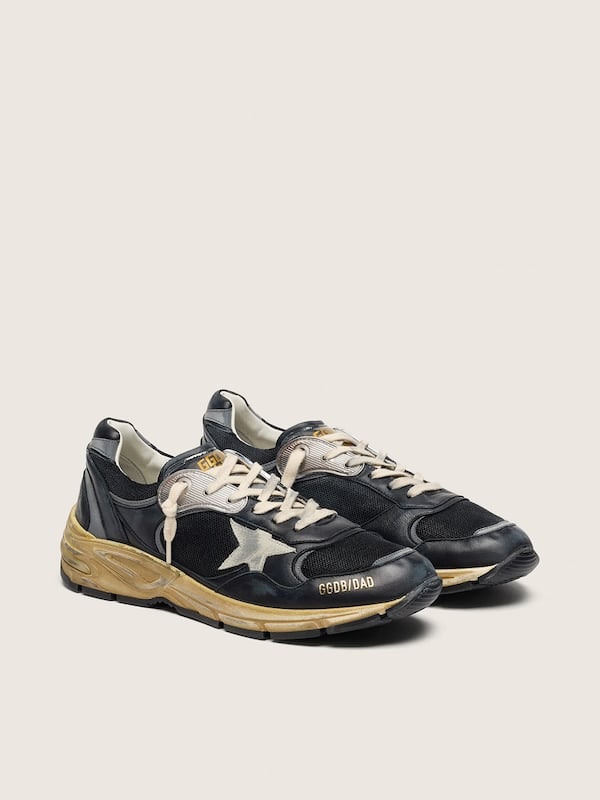Dad-Star femme en r&eacute;sille et cuir nappa noir et argent avec &eacute;toile grise