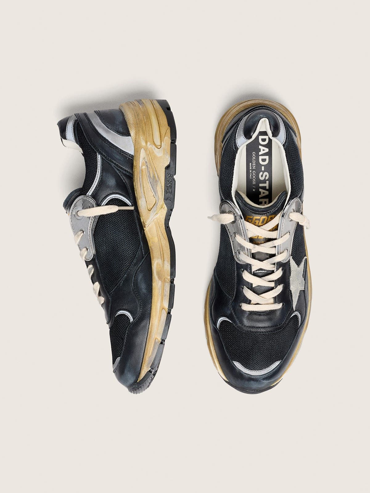 Women&rsquo;s Dad-Star in black and silver mesh and nappa with ice-gray star