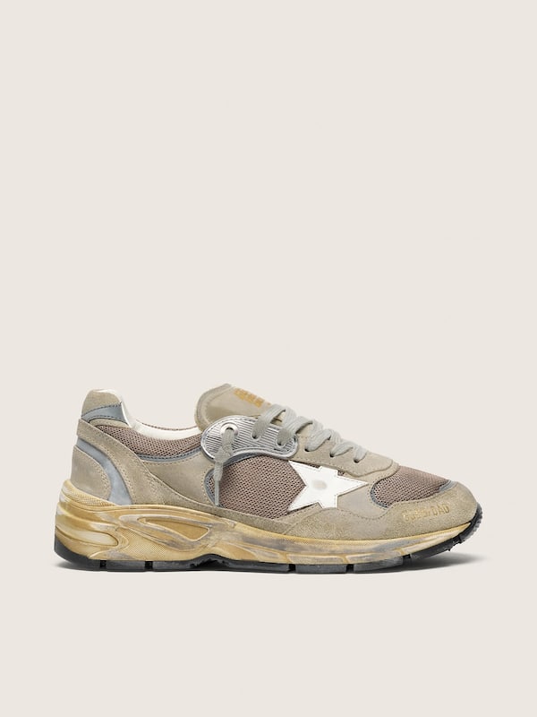 Golden Goose - Women's Dad-Star in dove-gray suede and silver mesh with white leather star and suede heel tab in 