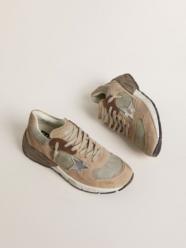 Golden Goose - Women's Dad-Star in beige mesh and suede with silver leather star in 