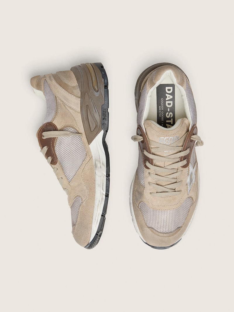 Golden Goose - Dad-Star de mujer de malla y ante beige con estrella de piel plateada in 