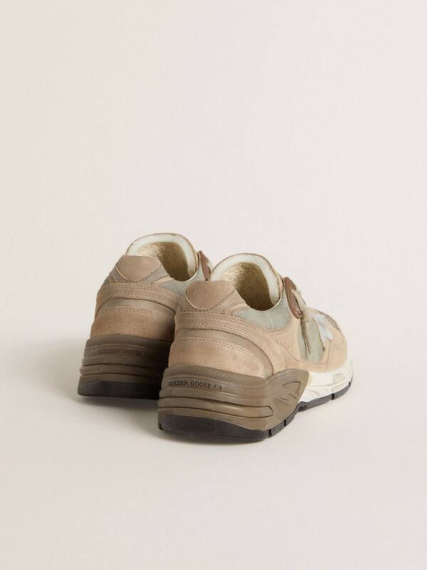 Golden Goose - Women's Dad-Star in beige mesh and suede with silver leather star in 