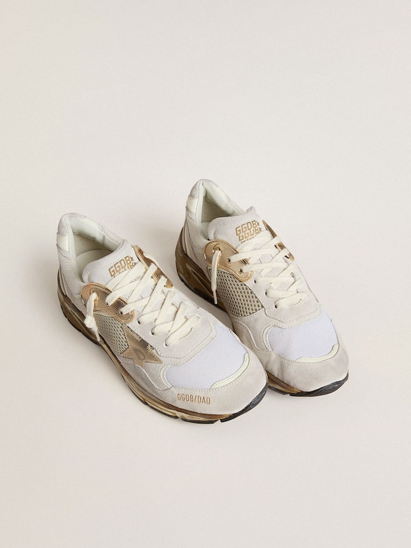 Golden Goose - Women's Dad-Star in mesh and white suede with gold foiled star in 