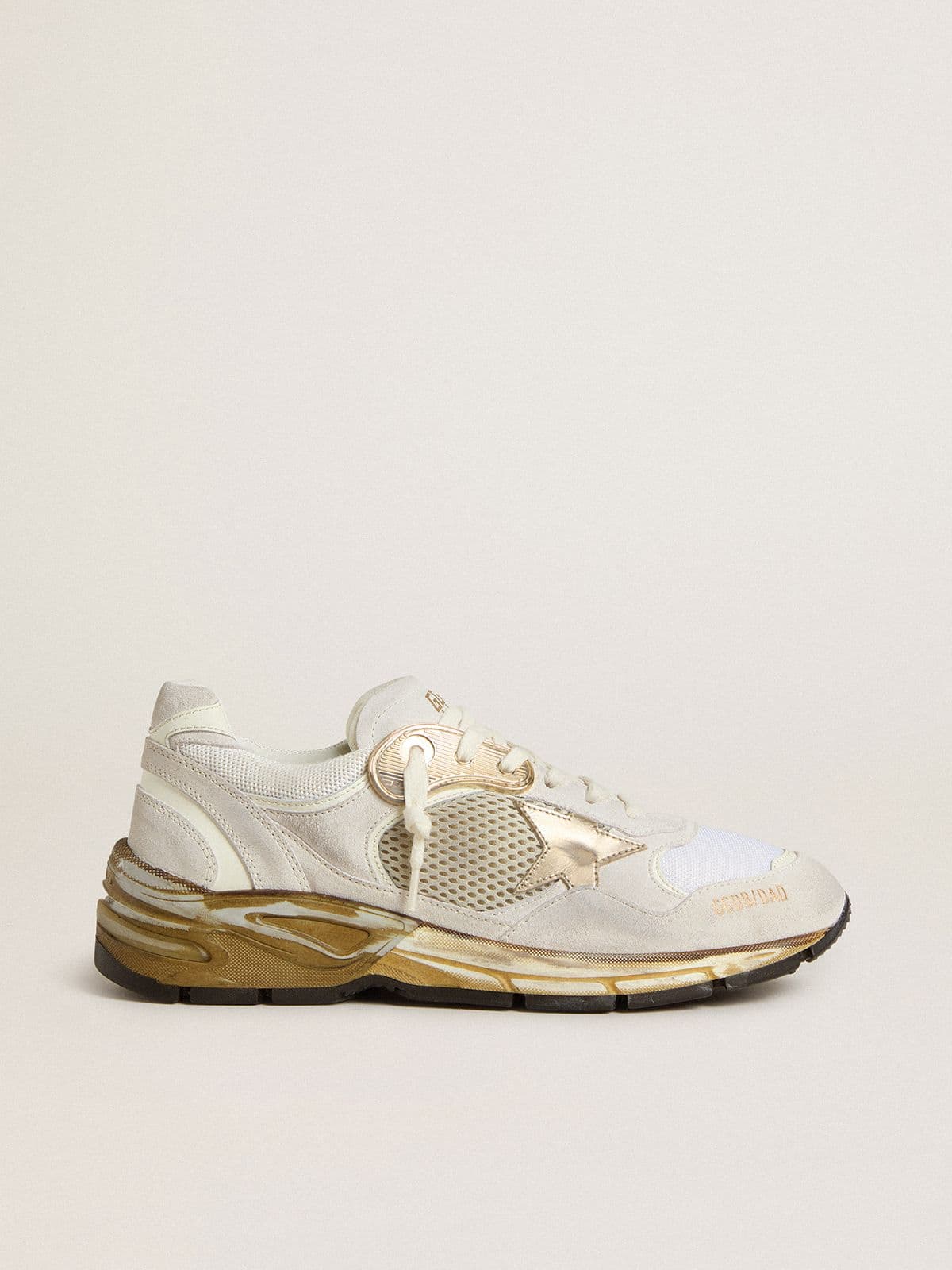 Golden Goose - Dad-Star de malla y ante blanco con estrella laminada dorada in 